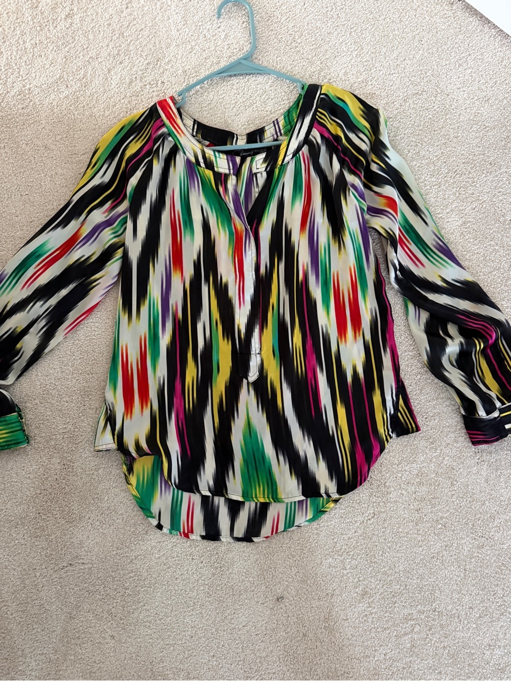 Multi-Color Ikat Print Long-Sleeve Blouse - Women